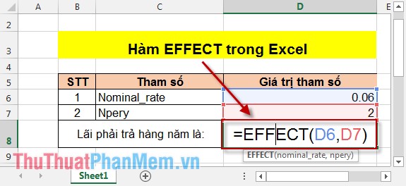 Hàm EFFECT - Hàm tính lãi suất thực tế hàng năm trong Excel