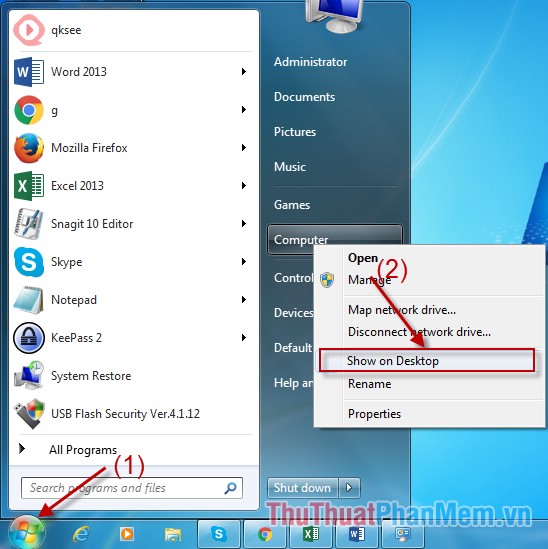 Ẩn hiện biểu tượng My Computer trên màn hình desktop Windows 7