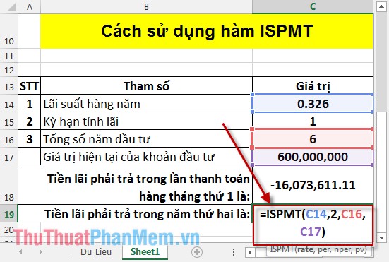 Hàm ISPMT - Hàm tính tiền lãi trong một kỳ hạn xác định trong Excel