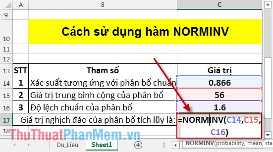 Hàm NORMINV - Hàm trả về nghịch đảo của phân bố tích lũy trong Excel