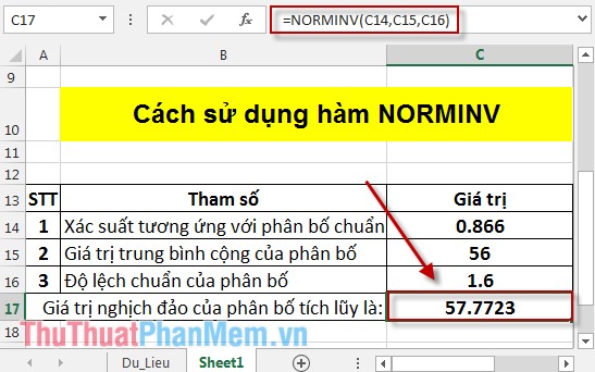 Hàm NORMINV - Hàm trả về nghịch đảo của phân bố tích lũy trong Excel