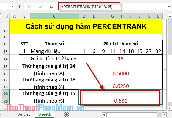 Hàm PERCENTRANK - Hàm trả về thứ hạng của giá trị trong Excel
