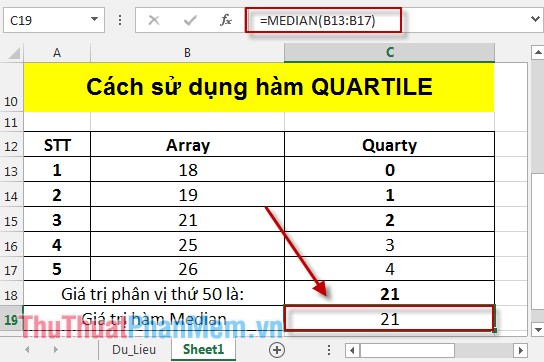 Hàm QUARTILE - Hàm trả về tứ phân vị của tập dữ liệu trong Excel