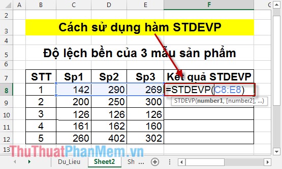 Hàm STDEVP - Hàm tính độ lệch chuẩn trong Excel