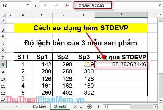 Hàm STDEVP - Hàm tính độ lệch chuẩn trong Excel