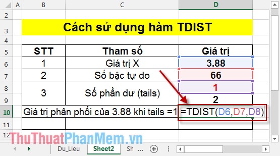 Hàm TDIST - Hàm trả về xác suất của phân phối Student trong Excel