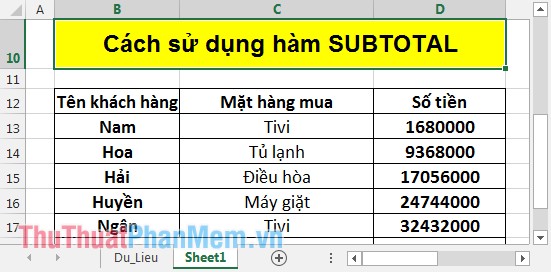 Hàm SUBTOTAL - Hàm tính toán cho một nhóm trong danh sách trong Excel