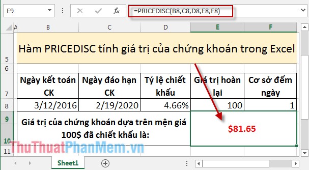 Hàm PRICE, PRICEDISC, PRICEMAT - Tính giá trị của chứng khoán trong Excel