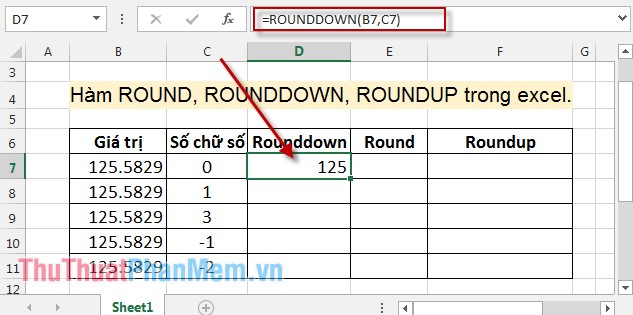 Hàm ROUND, ROUNDDOWN, ROUNDUP trong Excel 3