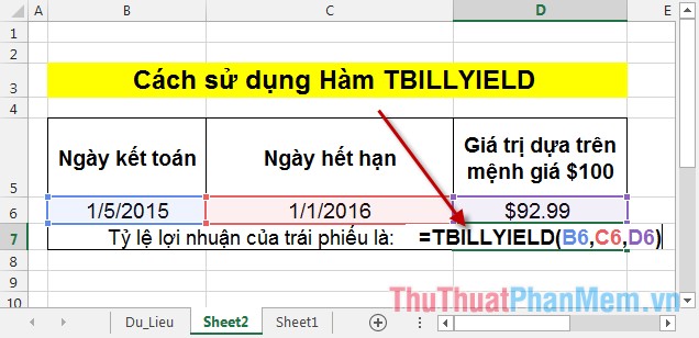 Hàm TBILLYIELD – Hàm tính tỷ lệ chiết khấu cho một trái phiếu trong kho bạc trong Excel