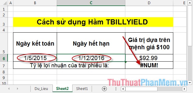 Hàm TBILLYIELD – Hàm tính tỷ lệ chiết khấu cho một trái phiếu trong kho bạc trong Excel
