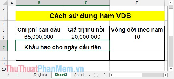 Hàm VDB - Tính khấu hao tài sản theo phương pháp số dư giảm dần trong Excel