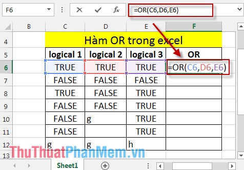 Hàm OR trong Excel, cách sử dụng hàm OR và ví dụ minh họa