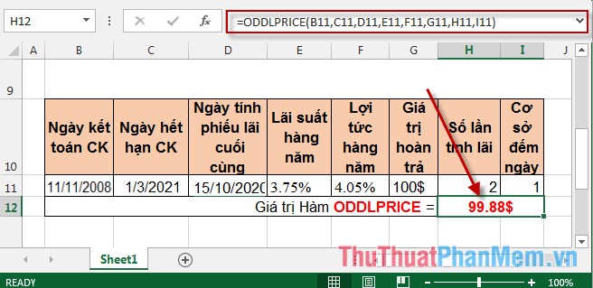 So sánh hàm ODDFPRICE và ODDLPRICE trong Excel