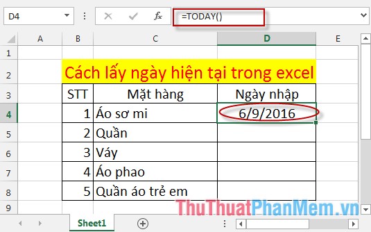 Cách lấy ngày hiện tại trong Excel