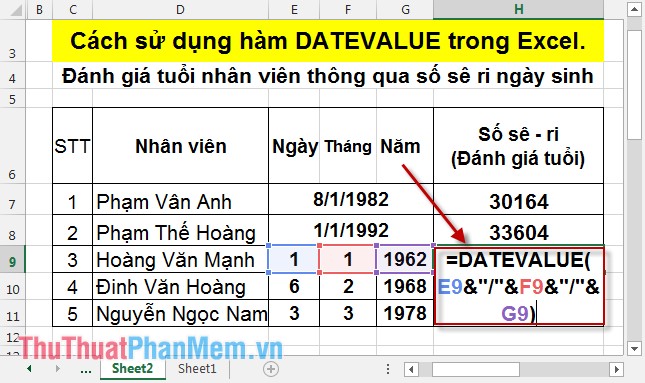 Hàm DATEVALUE - Hàm chuyển đổi ngày tháng sang dạng số trong Excel