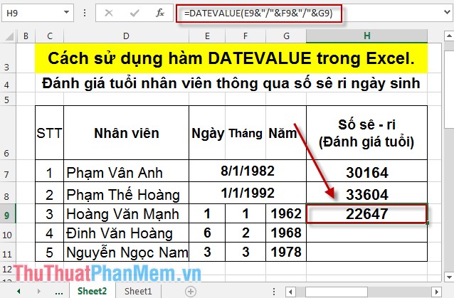 Hàm DATEVALUE - Hàm chuyển đổi ngày tháng sang dạng số trong Excel