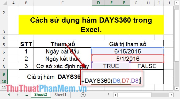 Hàm DAYS360 - Hàm tìm số ngày giữa hai ngày dựa trên một năm 360 ngày trong Excel
