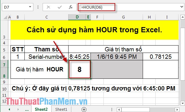 Hàm HOUR - Hàm chuyển đổi một số sê-ri thành một giờ trong Excel