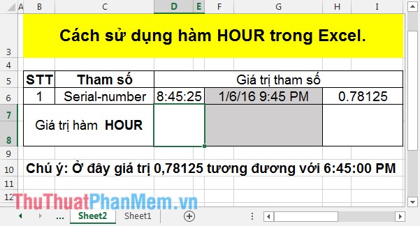 Hàm HOUR - Hàm chuyển đổi một số sê-ri thành một giờ trong Excel