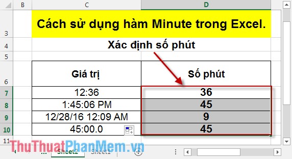 Hàm MINUTE - Hàm chuyển đổi một số sê ri thành một phút trong Excel