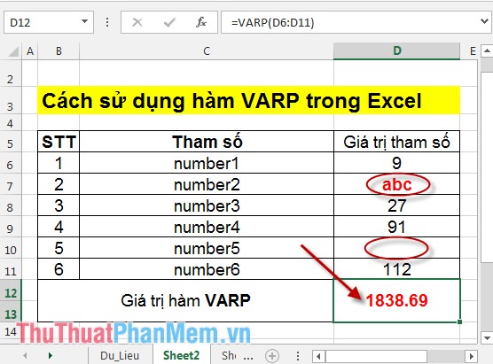 Hàm VARP - Hàm tính phương sai dựa trên toàn bộ tập hợp trong Excel