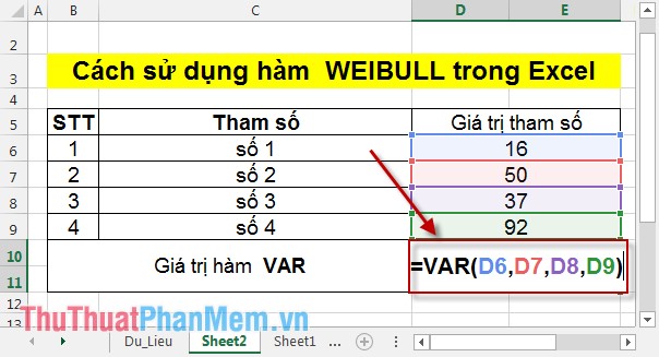 Hàm VAR - Hàm ước tính phương sai dựa trên mẫu trong Excel