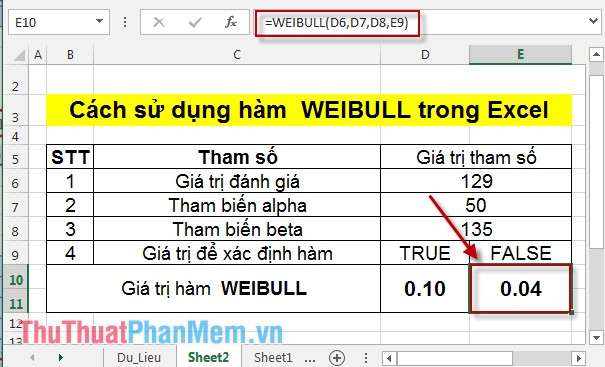 Hàm WEIBULL - Hàm trả về phân bố Weibull trong Excel