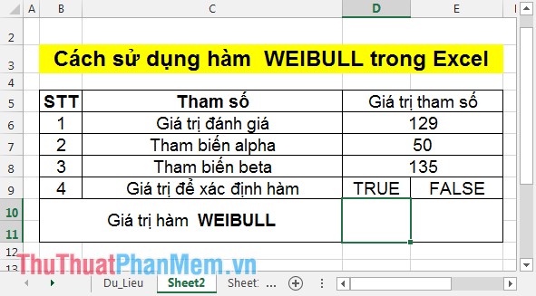 Hàm WEIBULL - Hàm trả về phân bố Weibull trong Excel