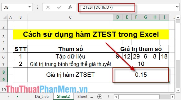 Hàm ZTEST - Trả về giá trị xác suất một phía của kiểm tra z trong Excel