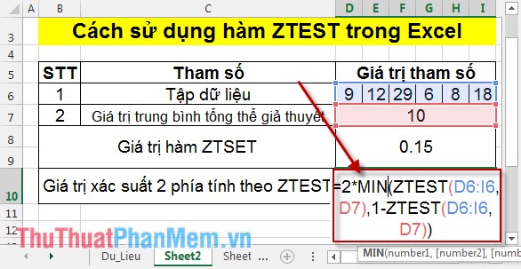 Hàm ZTEST - Trả về giá trị xác suất một phía của kiểm tra z trong Excel