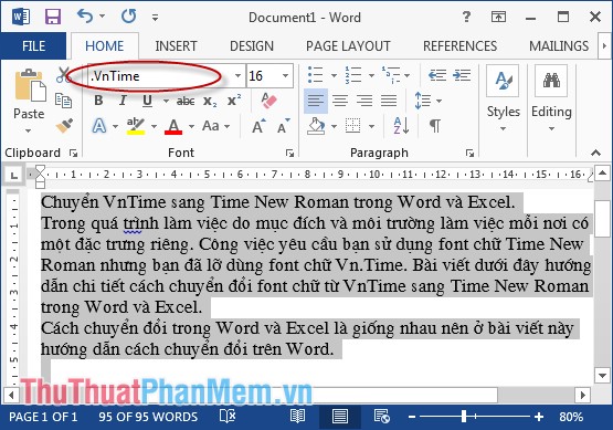 Chuyển font .VnTime sang Time New Roman trong Word và Excel