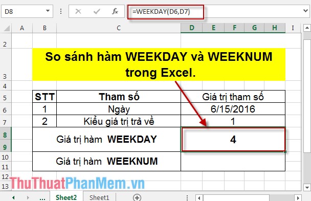 So sánh hàm WEEKDAY và WEEKNUM trong Excel
