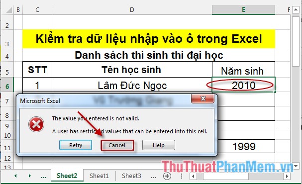 Cách kiểm tra dữ liệu nhập vào một ô trong Excel
