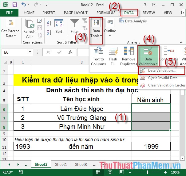 Cách kiểm tra dữ liệu nhập vào một ô trong Excel