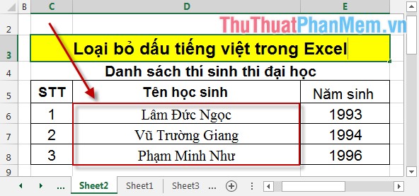 Loại bỏ dấu tiếng Việt trong Excel