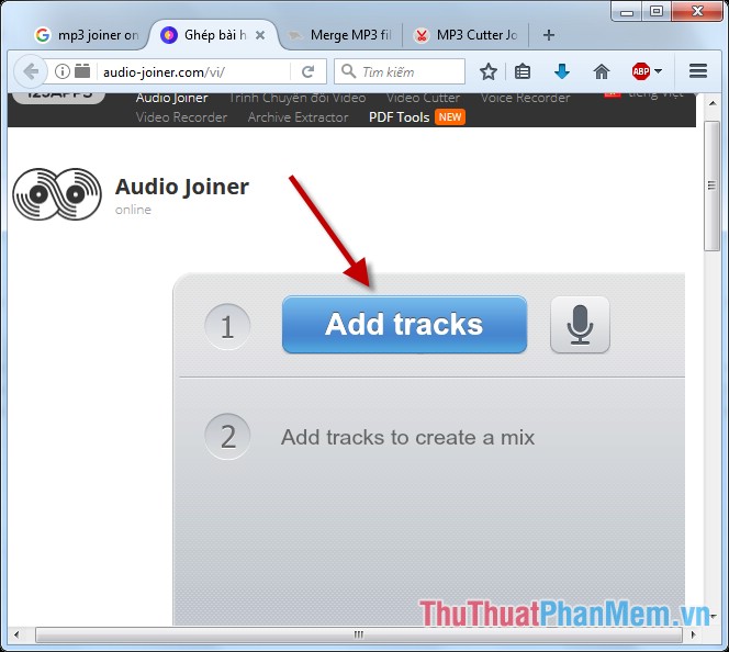 Kích Add tracks để chọn file nhạc cần ghép