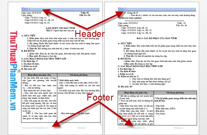 Cách tạo Header và Footer trong Word