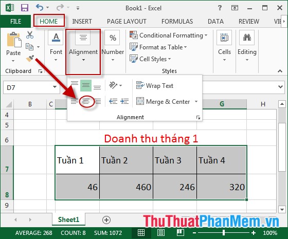 Cách căn chữ giữa ô trong Word, Excel