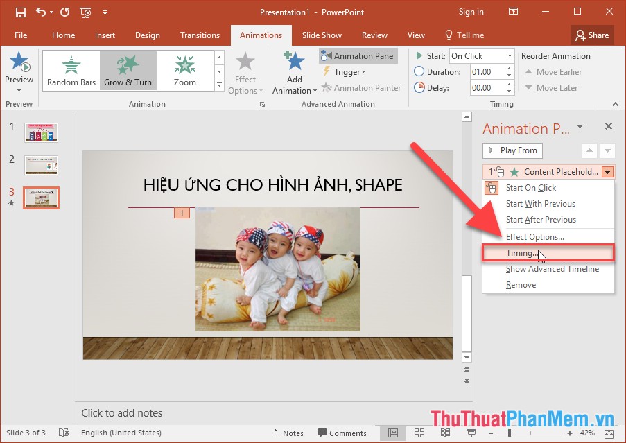 Sử dụng hiệu ứng với đối tượng là hình ảnh và Shape trong PowerPoint 2016