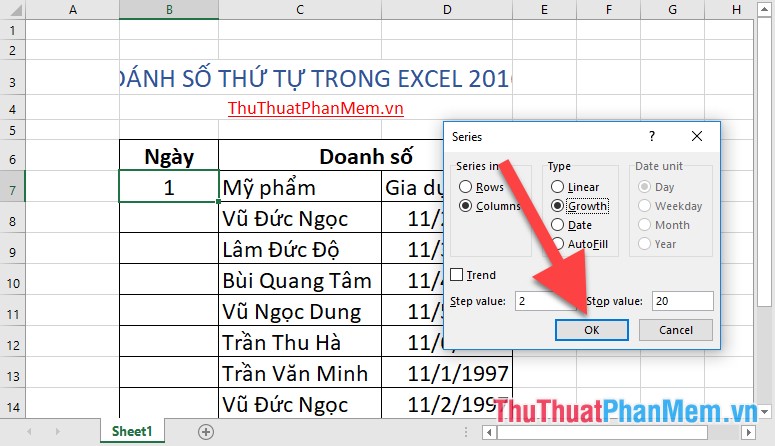 Cách đánh số thứ tự trong Excel 2016