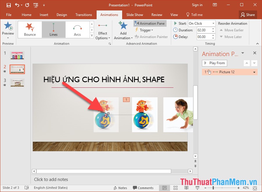 Sử dụng hiệu ứng với đối tượng là hình ảnh và Shape trong PowerPoint 2016
