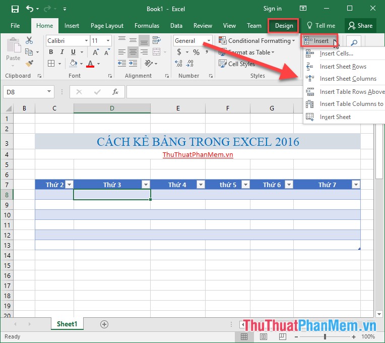 Cách kẻ bảng - Thêm, sửa, xóa dòng cột trong bảng trên Excel 2016