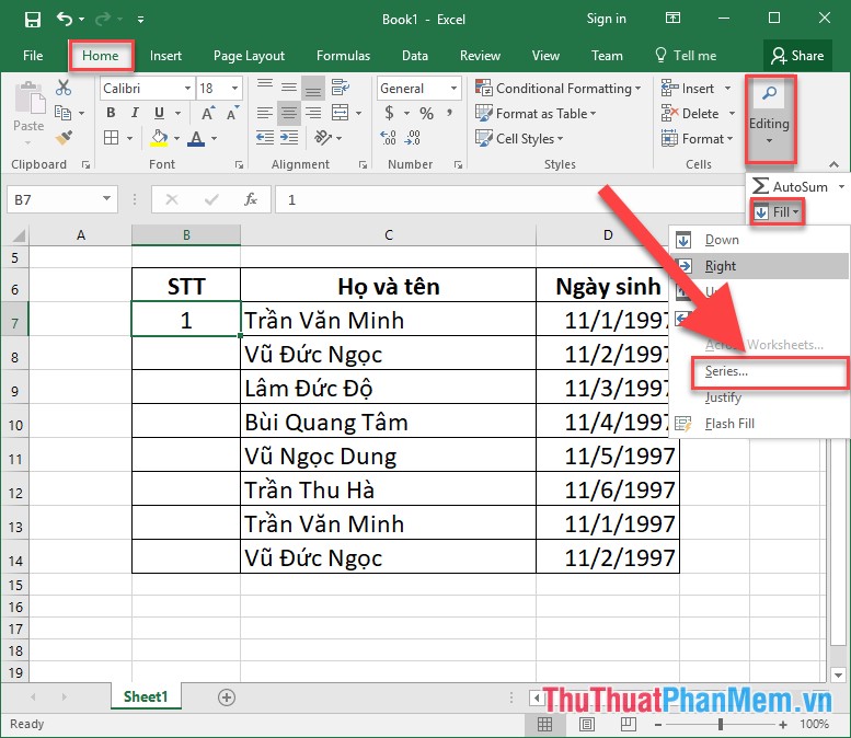 Cách đánh số thứ tự trong Excel 2016