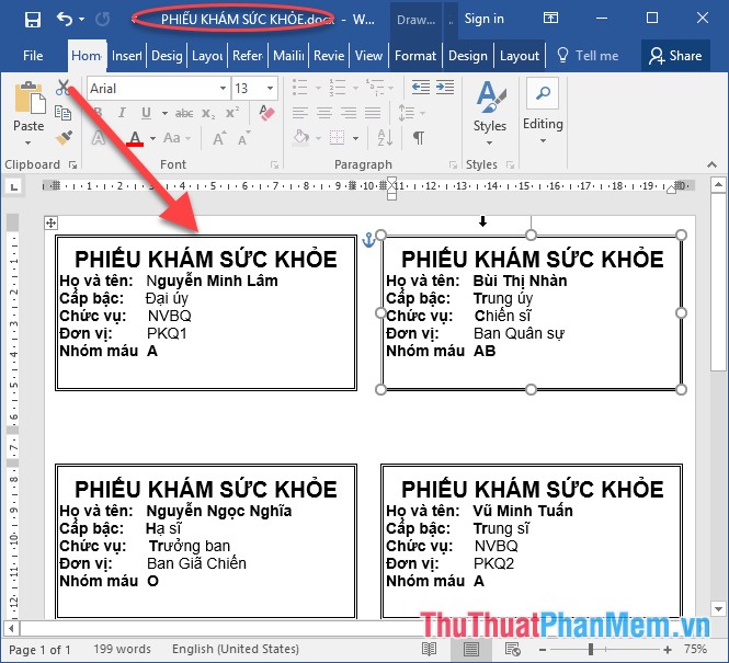 Cách trộn nhiều thư trên 1 trang giấy từ bảng Excel trong Word 2016