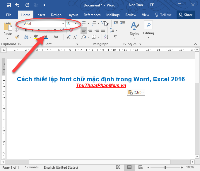 Cách thiết lập font chữ mặc định trong Word, Excel 2016