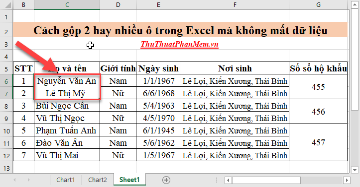 Cách gộp 2 hay nhiều ô trong Excel mà không mất dữ liệu