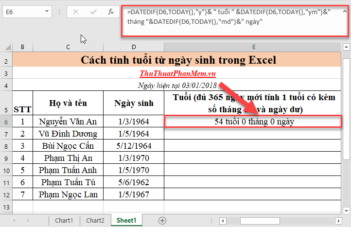 Cách tính tuổi từ ngày sinh trong Excel