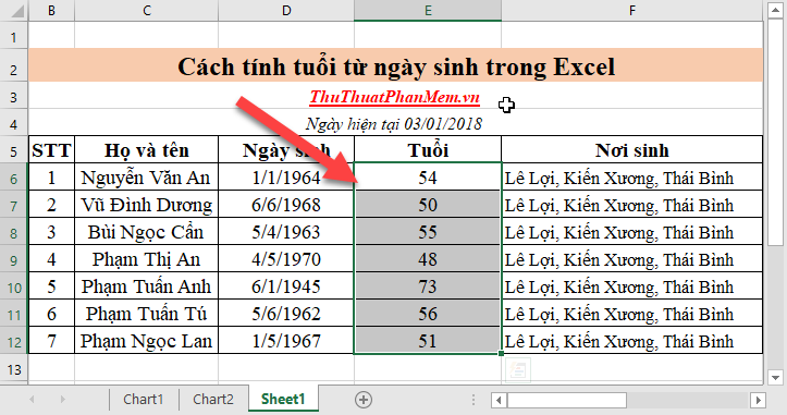 Cách tính tuổi từ ngày sinh trong Excel
