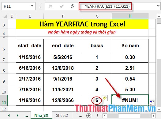 Hàm YEARFRAC - Hàm trả về phần năm được tính bằng số ngày trọn vẹn giữa 2 ngày cụ thể trong Excel